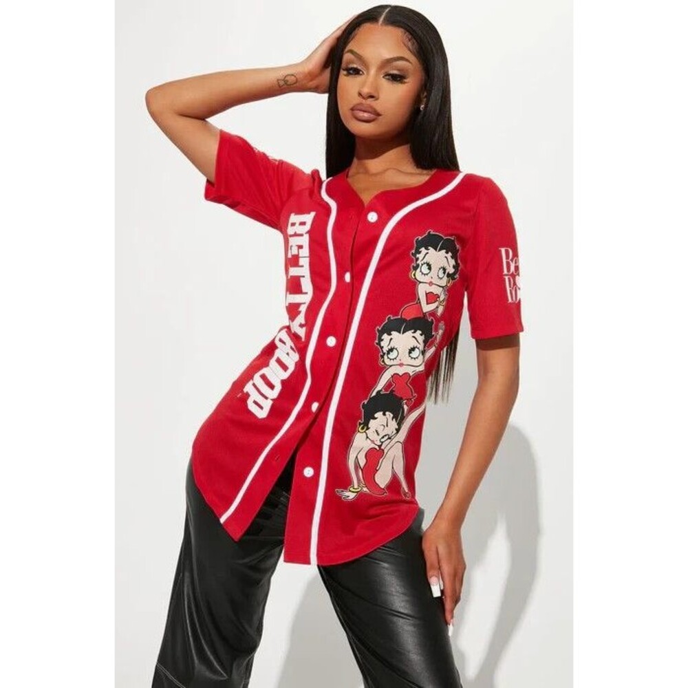 Betty Boop Mesh Baseball Tee - Red Womens Sz Large NWT